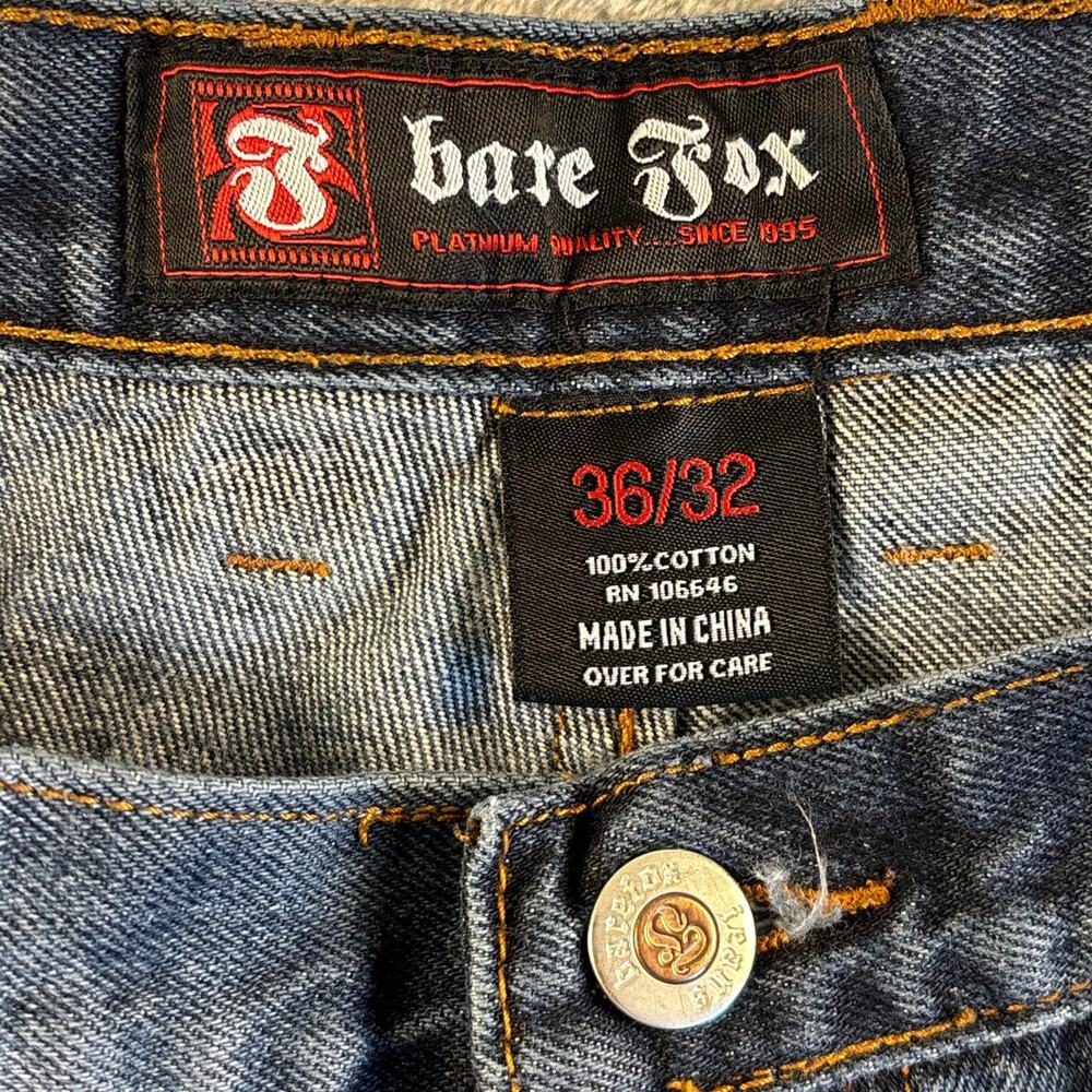 Vintage Y2K Bare Fox Baggy Jeans Mens 36x32 Blue Distressed Fade Denim Skater - Picture 3 of 8